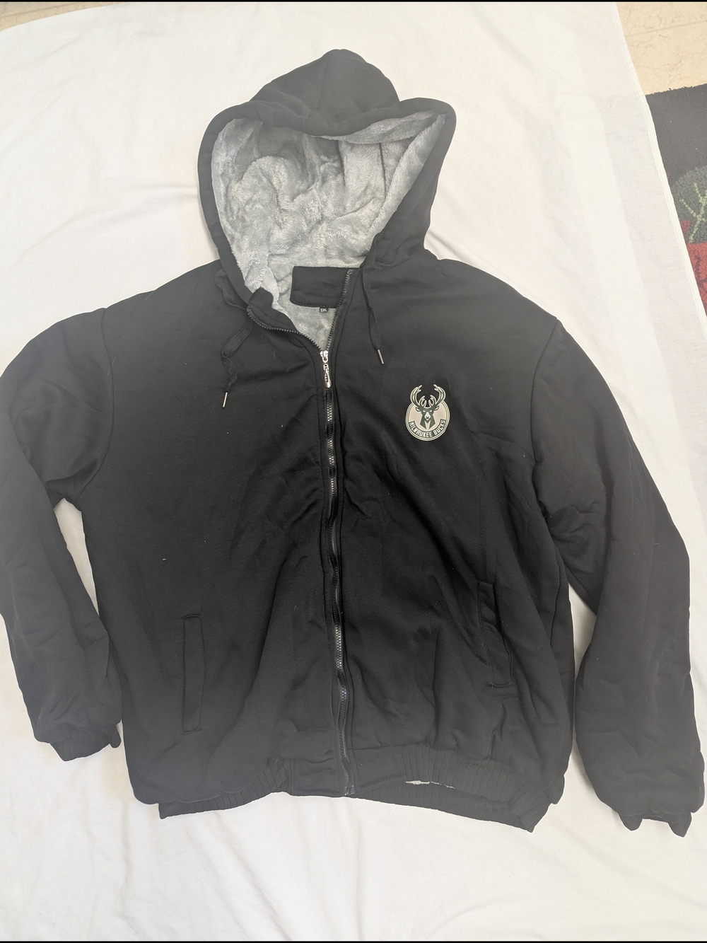 Full Zip Lined Milwaukee Bucks Black Hoodie 5XL